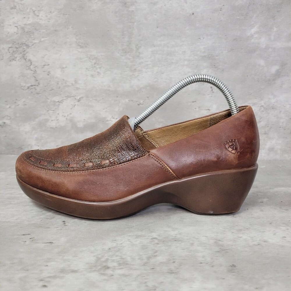 Ariat Womens Size 9.5 Clog Shoe Carmel Brown Slip On Leather Wedge